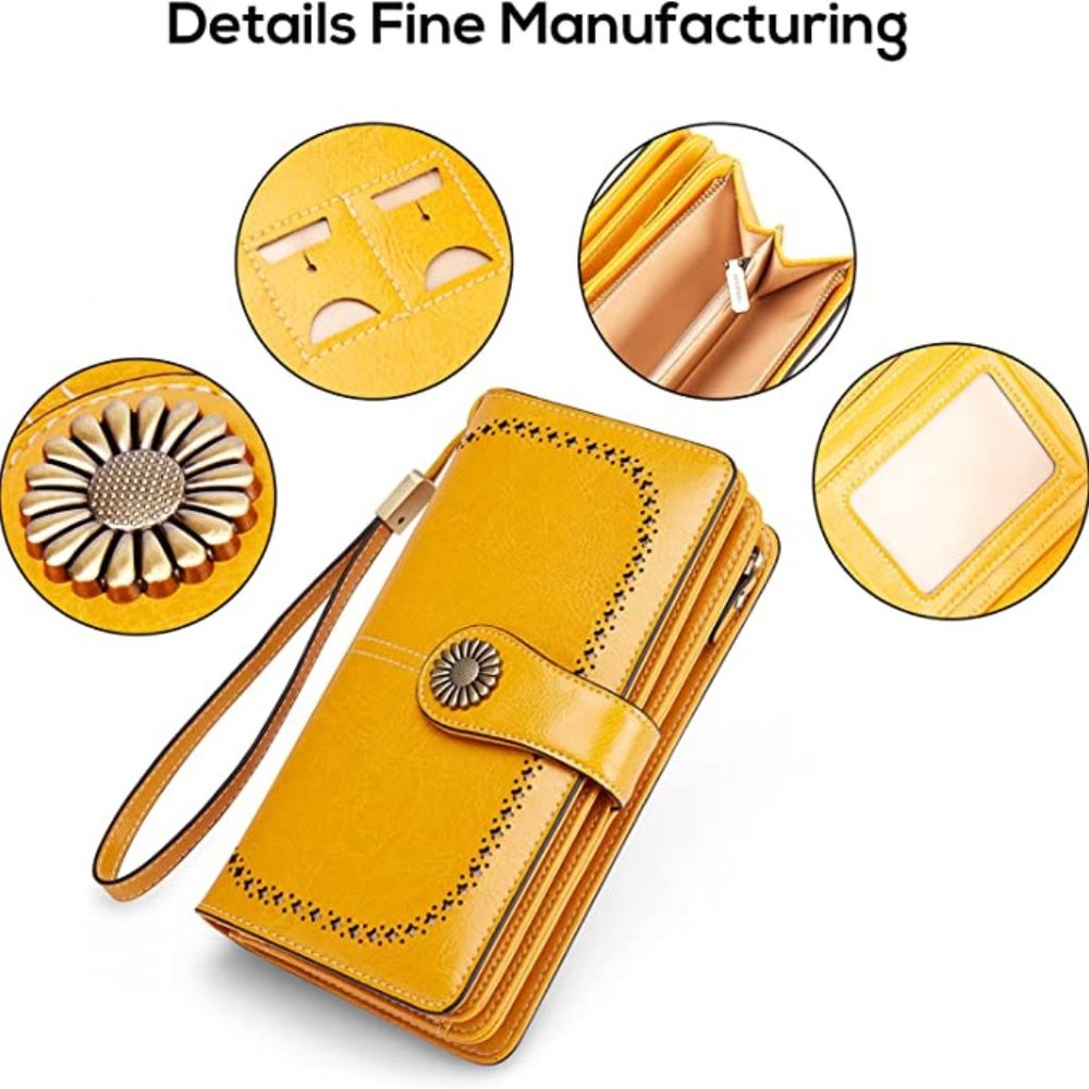 Gold Wristlet Clutch Wallet with Floral Snap - Picture 2 of 12